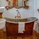 1825 Antique French Patinated Copper Double-end Bateau Bathtub And Brass Faucet