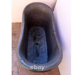 1825 Antique French Patinated Copper Double-End Bateau Bathtub and Brass Faucet