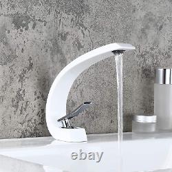 1-Handle Single Hole Solid Brass Sink Faucet Bathroom Curved Spout with Drain As