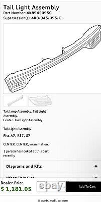 2019 2023 Audi A7 S7 Rs7 Oem Center Mounted Deck LID Led Tail Light 4k8945095c