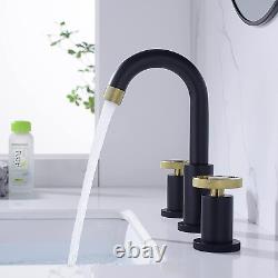 2 Handle 8 Inch Widespread Bathroom Faucet Knurled Disc-Handle Brass Basin Sink