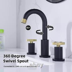 2 Handle 8 Inch Widespread Bathroom Faucet Knurled Disc-Handle Brass Basin Sink