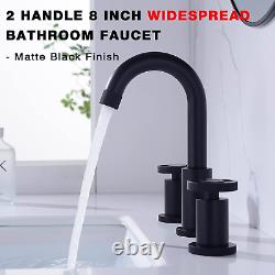 2 Handle 8 Inch Widespread Bathroom Faucet with Drain Assembly Disc-Handle Brass