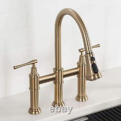 Allyn Transitional Bridge Kitchen Faucet with Pull-Down Sprayhead in Brushed Gol