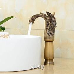 Antique Brass Swan Shape Single Handle 1 Hole Bathroom Vessel Sink Faucet Deck M