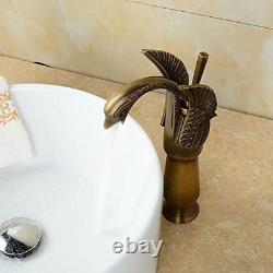 Antique Brass Swan Shape Single Handle 1 Hole Bathroom Vessel Sink Faucet Deck M