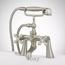 Barlow Deck Mount Tub Faucet with Handshower & Metal Cross Handles- Brushed Nickel