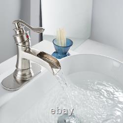 Bathroom Faucet Brushed Nickel Sink Waterfall Bath Spout Vanity Antique Style De