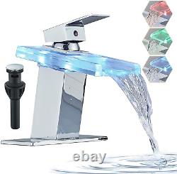 Bathroom Faucets Chrome LED Bathroom Sink Faucet with Waterfall Glass Spout and