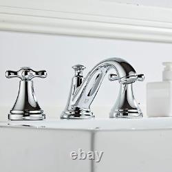 Bathroom Sink Faucet Widespread Chrome Finish 2 Handle 3 Hole Deck Mount Lavator