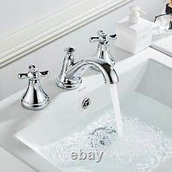 Bathroom Sink Faucet Widespread Chrome Finish 2 Handle 3 Hole Deck Mount Lavator