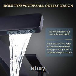 Bathroom Sink Waterfall Faucet, Solid Brass Single Handle 3/8 Hoses Matte Black