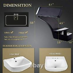 Bathroom Sink Waterfall Faucet, Solid Brass Single Handle 3/8 Hoses Matte Black