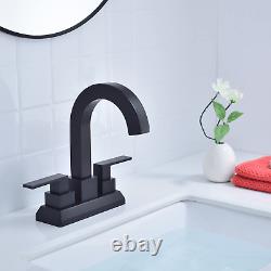 Black Bathroom Faucet 2 Handle Square 4 Inch Centerset Sink Faucet with Overflow