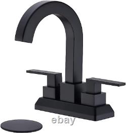 Black Bathroom Faucet 2 Handle Square 4 Inch Centerset Sink Faucet with Overflow