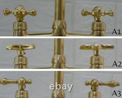 Brass Bridge Faucet Ball Center with Straight Legs & lever Handles, Unlacquered