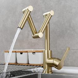 Brushed Gold Pot Filler Faucet Deck Mount Brass Folding Kitchen Sink Faucet for