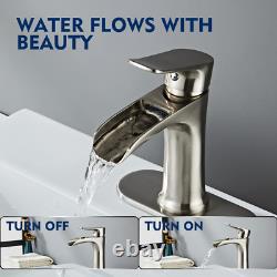 Brushed Nickel Bathroom Faucet, Yundoom Waterfall Bathroom Faucet Pop up Drain