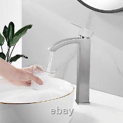 Brushed Nickel Bathroom Sink Faucet SUS304 Stainless Steel Tall Body Curved Spou