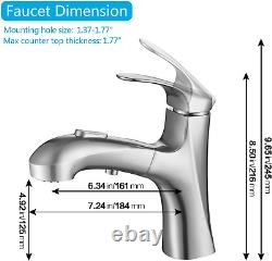 Brushed Nickel Pull Out Bathroom Faucet, Single Hole Bathroom Sink Faucet with 3