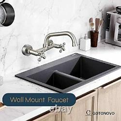 Brushed Nickel Wall Mount Faucet 8 Inch Center Kitchen Sink (Brushed Nickel)