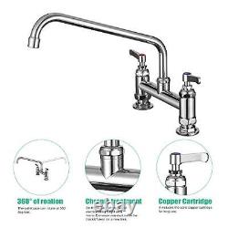 CWM Commercial Sink Faucet 8 Inch Center Commercial Faucets with 12 Inch Swvi