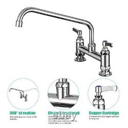 CWM Commercial Sink Faucet 8 Inch Center Commercial Faucets with 12 Inch Swviel