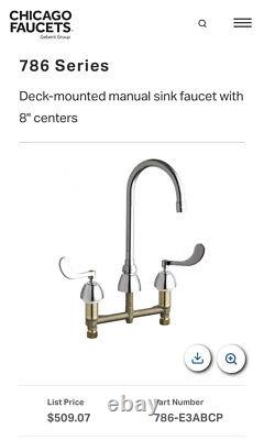 Chicago Faucet 786-E3ABCP Deck-Mounted Manuel Sink Gaucet With 8 Centers New