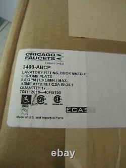 Chicago Faucets 3400-ABCP Deck Mounted Metering Sink Faucet with 4 Centers NEW