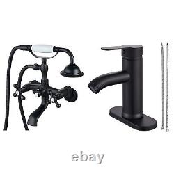 Clawfoot Bathtub Faucet Double Cross Handle with 3-3/8 Inch Center Matte Blac