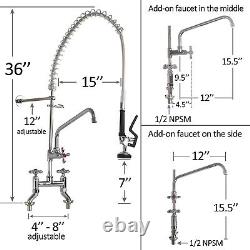 Commercial Pre-Rinse Sprayer Faucet 4 to 8 Inch Adjustable Center Deck Mount