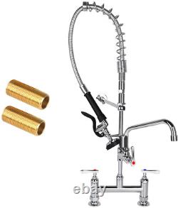 Commercial Sink Faucet with Pre Rinse Sprayer, 8 Inch Center 27 Height Deck Mou