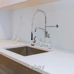 Commercial Sink Faucet with Pre Rinse Sprayer, 8 Inch Center 27 Inch Height Deck