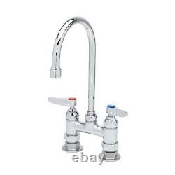 Double Pantry Faucet Deck Mount 4 Centers Swivel Gooseneck Rigid T&S B-0325