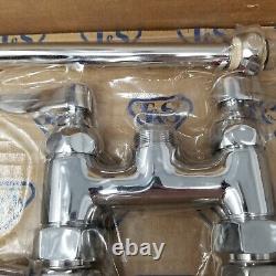 Double Pantry Faucet Deck Mount 4 Centers Swivel Gooseneck Rigid T&S B-0325