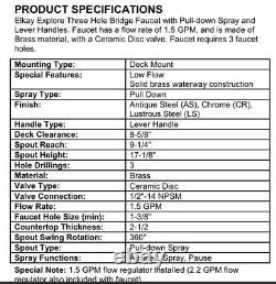 Elkay Explore Three Hole Bridge Faucet with Pull-down Spray (LKEC2037AS)