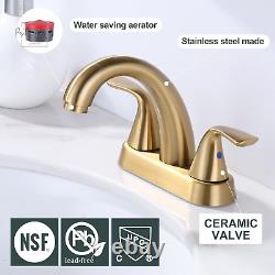 Gold Faucet for Bathroom Sink, Widespread Bathroom Faucet 3 Hole with Pop up Dra