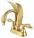 Gold Pvd 4 Center Hole Swan Sink Faucet Mixer Tap Brass Swan Handles Deck Mount