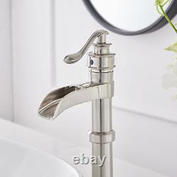 Greenspring Vessel Sink Faucet Brushed Nickel Waterfall Bathroom Single Hole 1 H