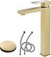 Kenes Brushed Gold Tall Bathroom Faucet, Single Handle Bathroom Vessel Sink Fauc