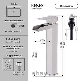 KENES Tall Bathroom Vessel Sink Faucet, Brushed Nickel Tall Waterfall Bathroom F