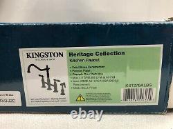 Kingston Brass Heritage 8 Center Kitchen Bridge Faucet Matte Black KS1270ALBS