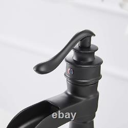 Matte Black Bathroom Faucet Waterfall Single Hole Vanity With Pop Up