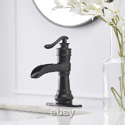 Matte Black Bathroom Faucet Waterfall Single Hole Vanity With Pop Up