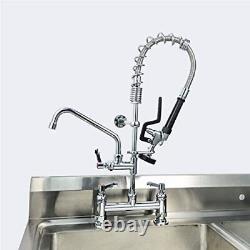 MaxSen Commercial Sink Faucet with Sprayer 8 Inch Center Deck Mount Pre Rinse