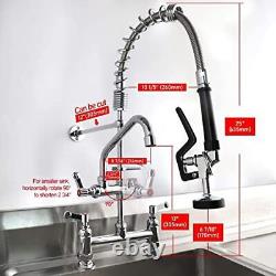MaxSen Commercial Sink Faucet with Sprayer 8 Inch Center Deck Mount Pre Rinse