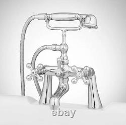 Signature Hardware Barlow Deck Mount Faucet, Hand Shower, Cross Handles, Chrome