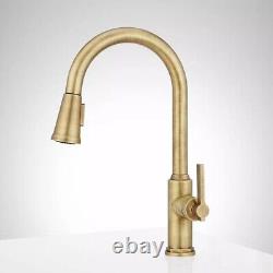 Signature Hardware Greyfield Single-Hole Pull-Down Kitchen Faucet Aged Brass