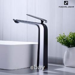 TOCALOCA Black and Silver Bathroom Faucet Tall Faucet, Copper Vessel Sink Faucet