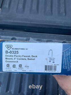 T&S Brass B-0325 Dbl Pantry Faucet, Deck Mount, 4 Centers, Swivel Gooseneck